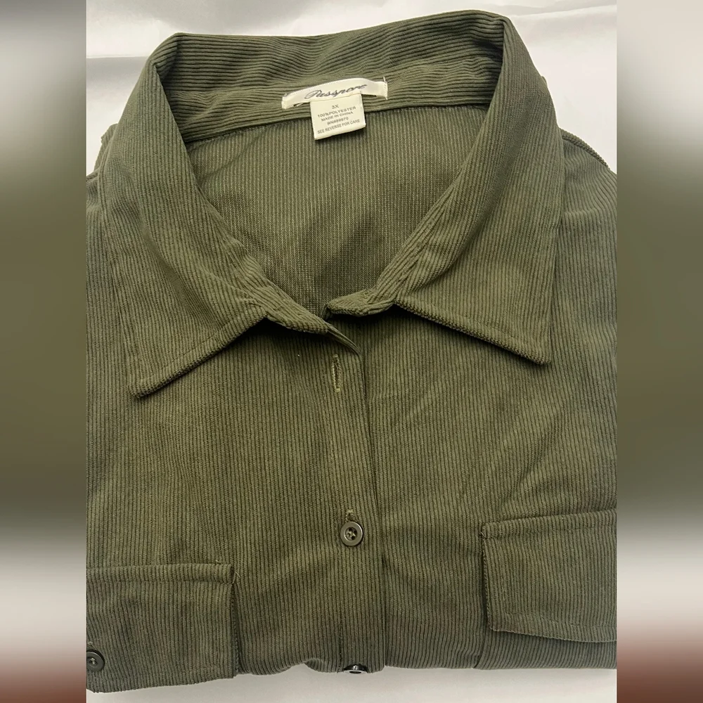 Olive Green Corduroy Button-Up Shirt Dress by PASSPORT - Picture 4 of 6